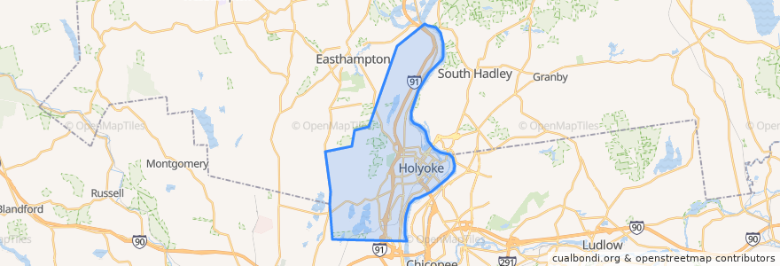 Mapa de ubicacion de Holyoke.