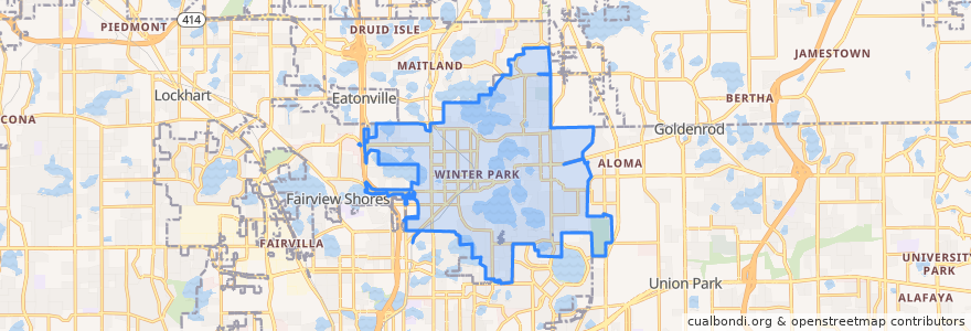 Mapa de ubicacion de Winter Park.