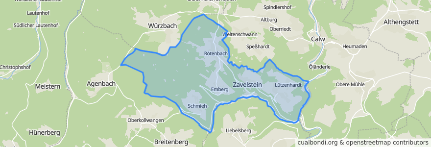 Mapa de ubicacion de Bad Teinach-Zavelstein.