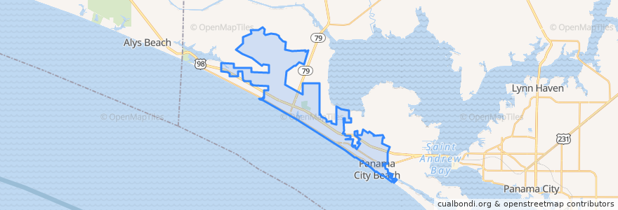 Mapa de ubicacion de Panama City Beach.