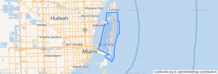 Mapa de ubicacion de Miami Beach.