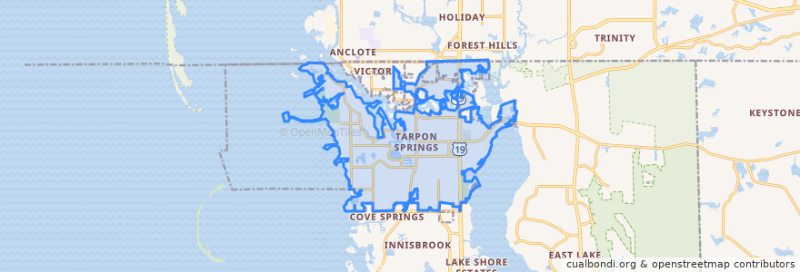 Mapa de ubicacion de Tarpon Springs.