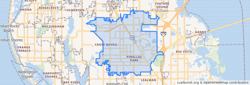 Mapa de ubicacion de Pinellas Park.