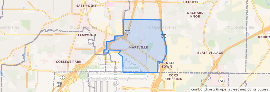 Mapa de ubicacion de Hapeville.