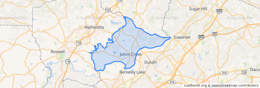 Mapa de ubicacion de Johns Creek.