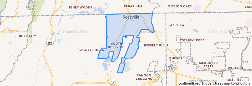 Mapa de ubicacion de Rossville.