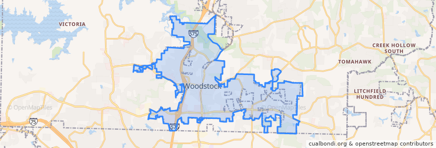 Mapa de ubicacion de Woodstock.