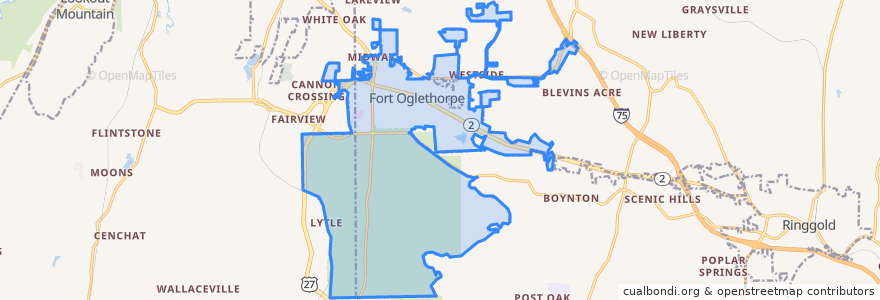 Mapa de ubicacion de Fort Oglethorpe.