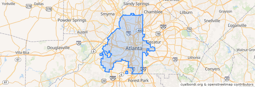 Mapa de ubicacion de Atlanta.