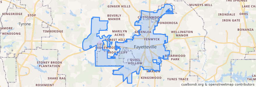 Mapa de ubicacion de Fayetteville.