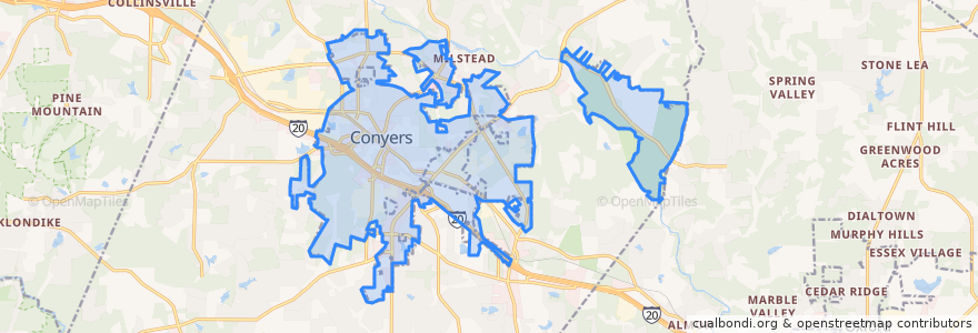 Mapa de ubicacion de Conyers.