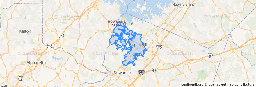 Mapa de ubicacion de Sugar Hill.