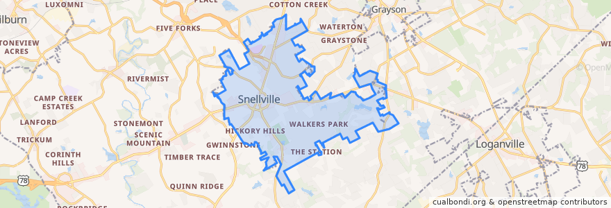 Mapa de ubicacion de Snellville.