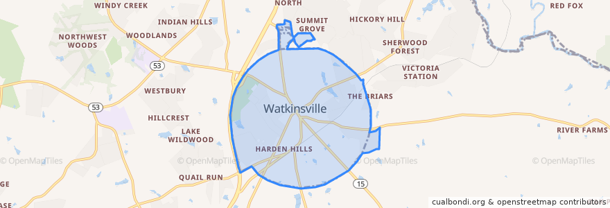 Mapa de ubicacion de Watkinsville.