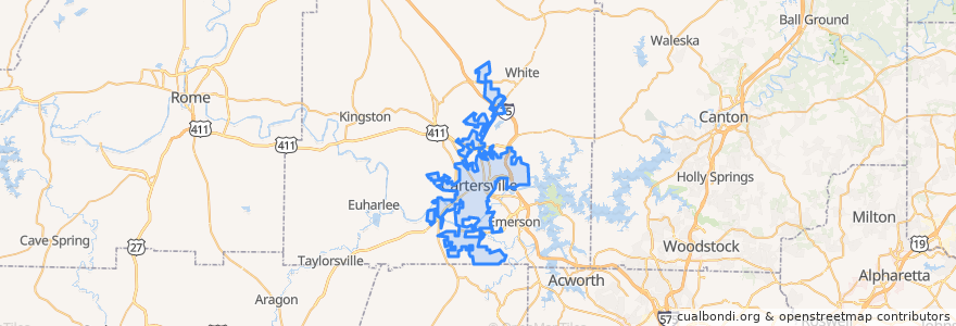 Mapa de ubicacion de Cartersville.