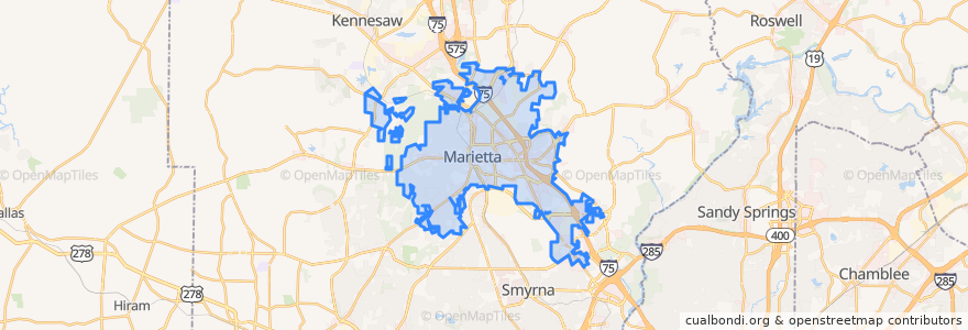 Mapa de ubicacion de Marietta.