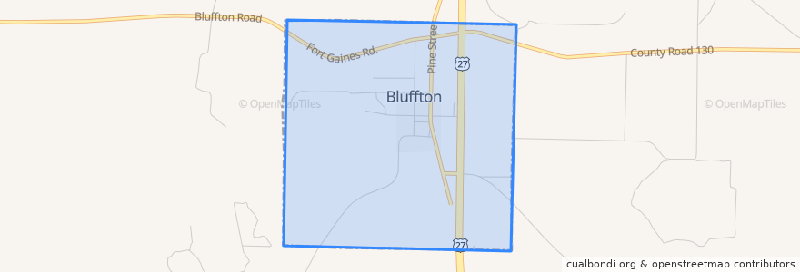 Mapa de ubicacion de Bluffton.