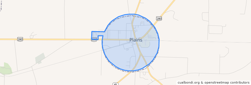 Mapa de ubicacion de Plains.