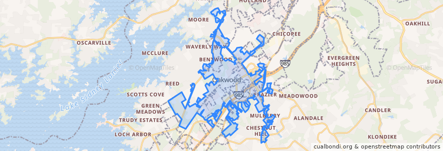 Mapa de ubicacion de Oakwood.