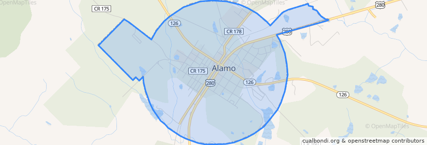 Mapa de ubicacion de Alamo.