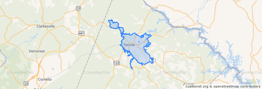 Mapa de ubicacion de Toccoa.