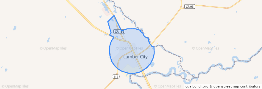 Mapa de ubicacion de Lumber City.