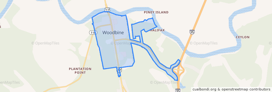 Mapa de ubicacion de Woodbine.