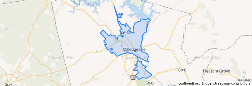 Mapa de ubicacion de Milledgeville.