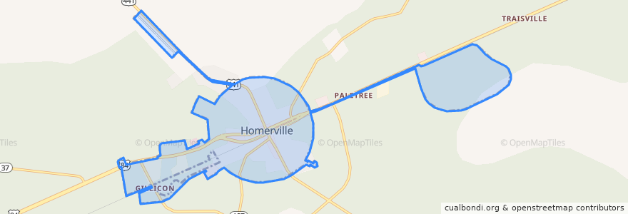 Mapa de ubicacion de Homerville.