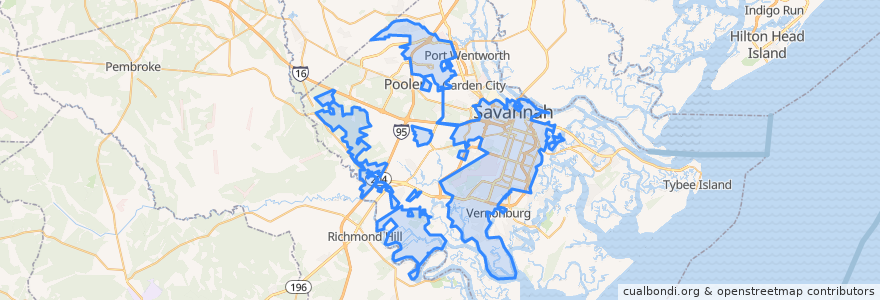 Mapa de ubicacion de Savannah.