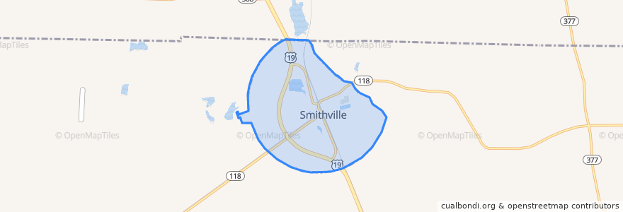 Mapa de ubicacion de Smithville.