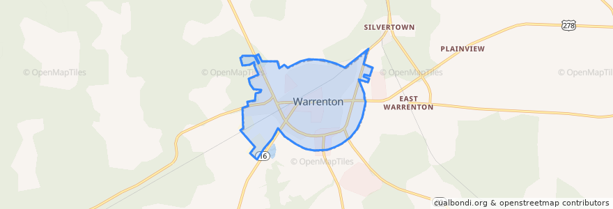 Mapa de ubicacion de Warrenton.