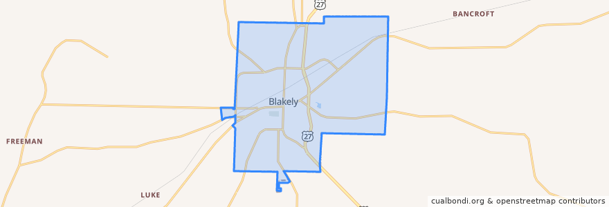 Mapa de ubicacion de Blakely.