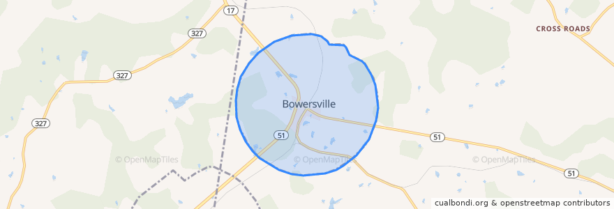 Mapa de ubicacion de Bowersville.