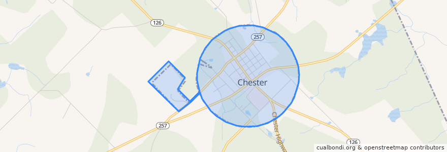 Mapa de ubicacion de Chester.