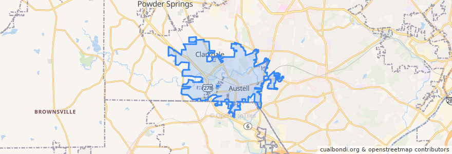 Mapa de ubicacion de Austell.