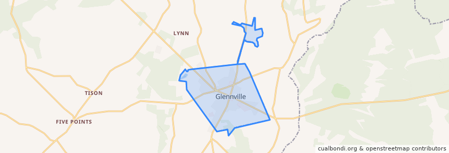 Mapa de ubicacion de Glennville.