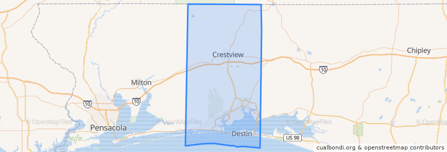 Mapa de ubicacion de Okaloosa County.