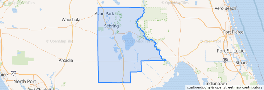 Mapa de ubicacion de Highlands County.