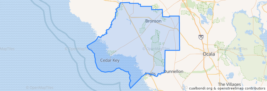 Mapa de ubicacion de Levy County.