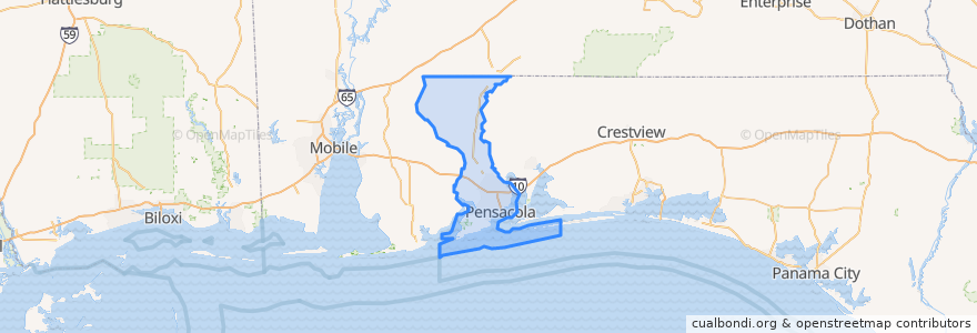 Mapa de ubicacion de Escambia County.