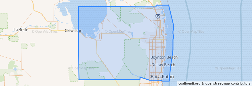 Mapa de ubicacion de Palm Beach County.