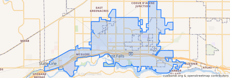 Mapa de ubicacion de Post Falls.