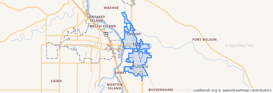 Mapa de ubicacion de Fruitland.