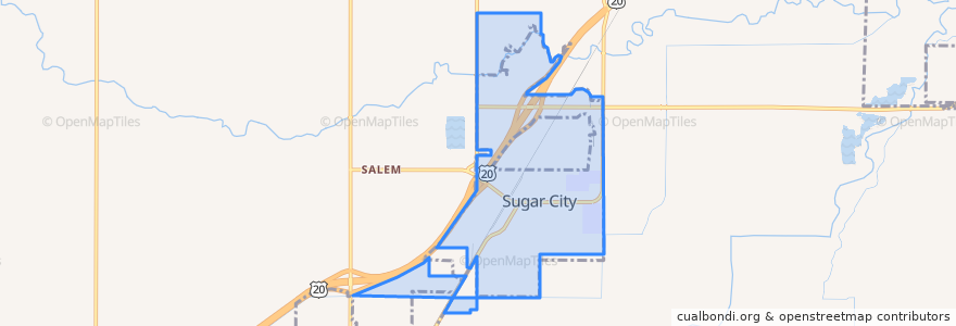 Mapa de ubicacion de Sugar City.