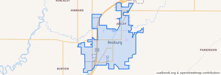 Mapa de ubicacion de Rexburg.