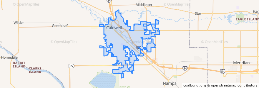 Mapa de ubicacion de Caldwell.