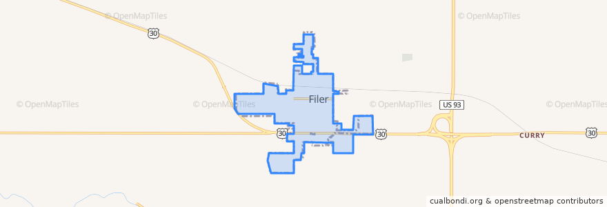 Mapa de ubicacion de Filer.