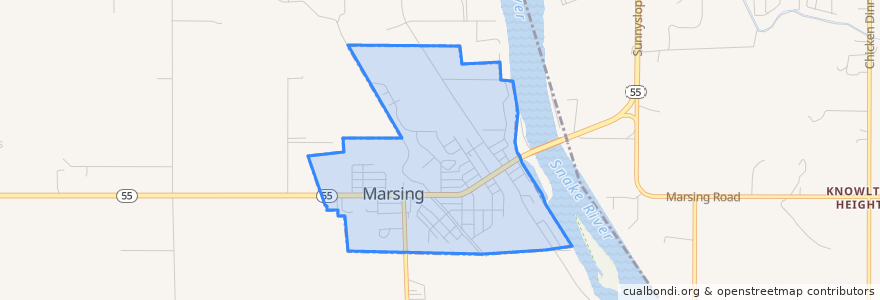 Mapa de ubicacion de Marsing.