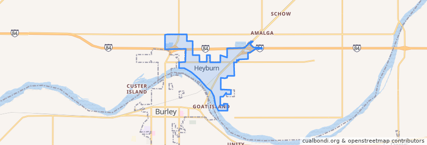 Mapa de ubicacion de Heyburn.